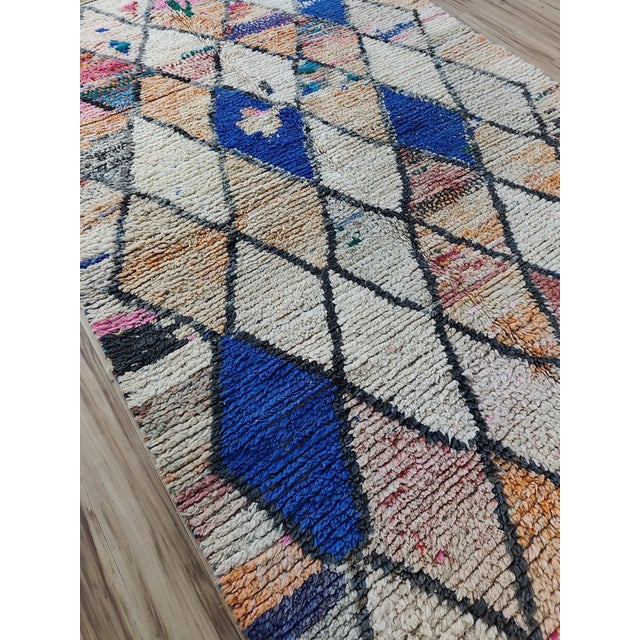 Ivory Multicolor Diamond Wool Moroccan Boujaad Rug For Sale - Image 10 of 12