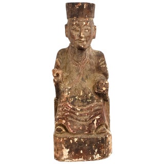 19th Century Taoist Master Wood Statue For Sale