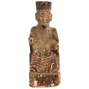 19th Century Taoist Master Wood Statue