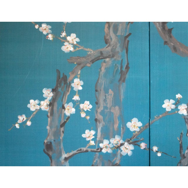 C. 1970s Japanese Style Silk Screen "Blossoming Cherry Tree" For Sale - Image 9 of 18