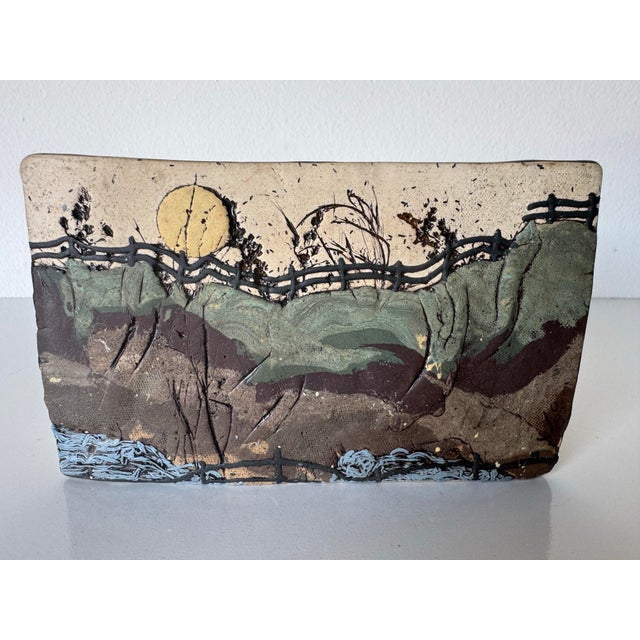 1983 Vintage Studio Pottery Landscape Design Slab Vase For Sale - Image 10 of 12