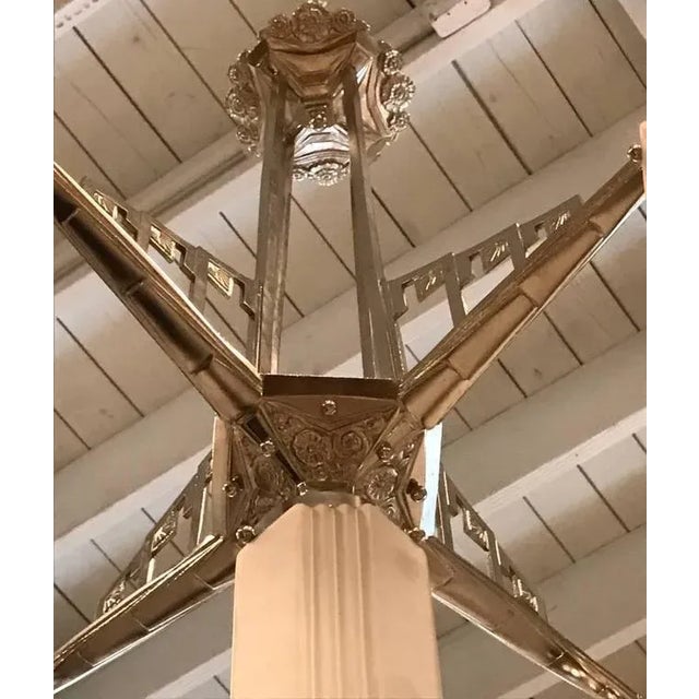 Metal French Art Deco Chandelier With Skyscraper Motif For Sale - Image 7 of 9