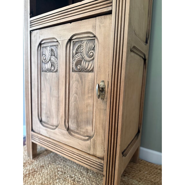 Brown French Art Deco Carved Walnut Pedestal Cabinet, 1930s For Sale - Image 8 of 17