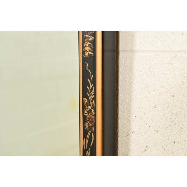 Black Drexel Heritage Hollywood Regency Chinoiserie Hand-Painted Black Lacquered Tall Wall Mirror For Sale - Image 8 of 12