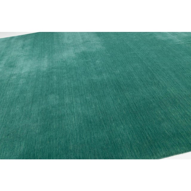 12x15 Apadana's Modern Gabbeh Hand-Loom Wool Area Rug in Jewel-Toned Green For Sale - Image 10 of 11