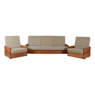 Brutalist Armchairs in Wood, 1970s, Set of 3 For Sale