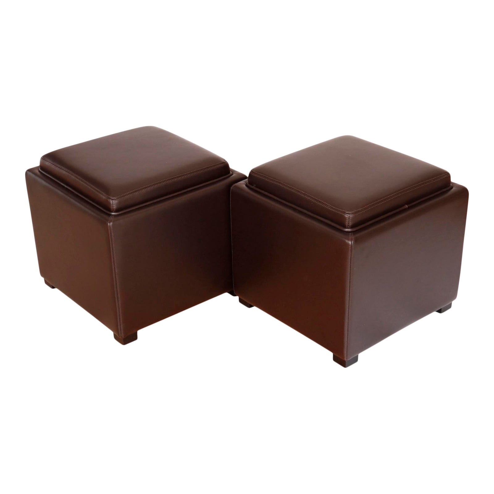 Crate & Barrel Brown Leather Cube Ottomans a Pair Chairish