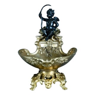 Antique Gilt Bronze Rococo Tazza with Cherub by E. Provest, 1900 For Sale