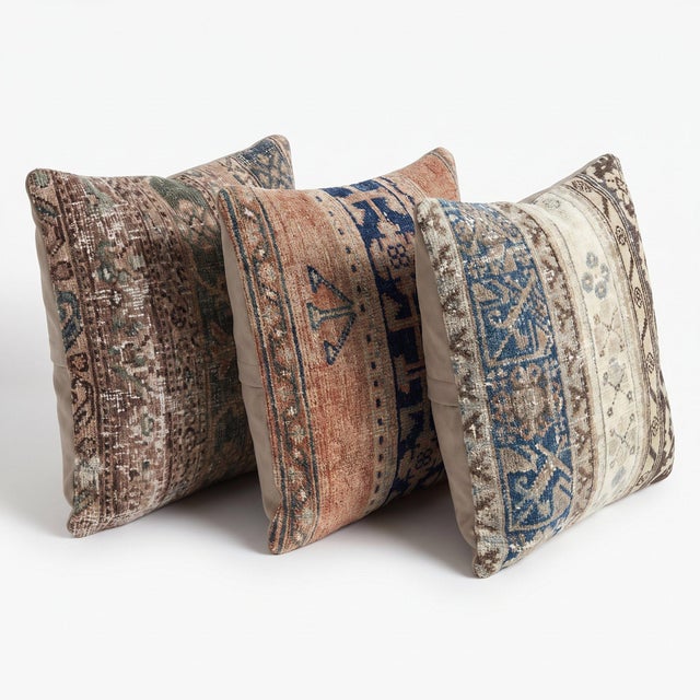 Mid-Century Modern Faded Tribal Rug Pillow Cover 24'' X 24'' - Set of Three For Sale - Image 3 of 4