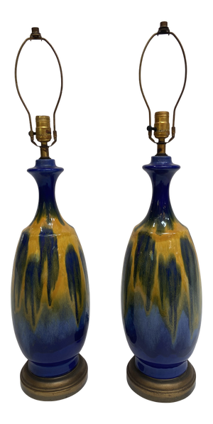 Mid-Century Drip Glaze Lamps - a Pair
