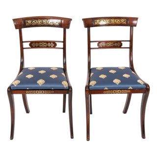 Antique 19th Century Regency Brass Bar Back Chairs, 1820s, Set of 2 For Sale