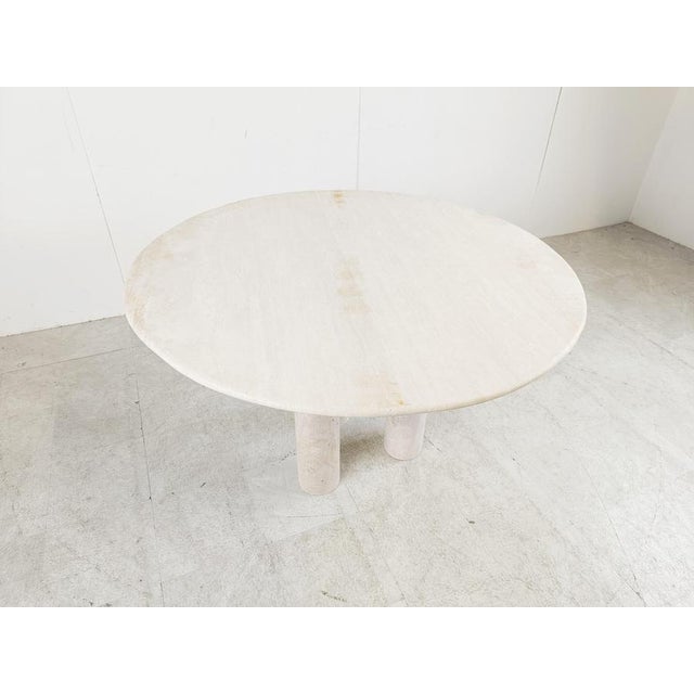 White Italian Round Travertine Dining Table, 1970s For Sale - Image 8 of 11
