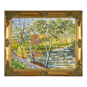 "Wally's Pond" Rural Landscape in Oil on Masonite by Richard M. Bacon