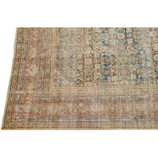 Mid 20th Century Oversize Antique Persian Malayer Blue Handmade Wool Runner With Allover Motif For Sale - Image 4 of 8