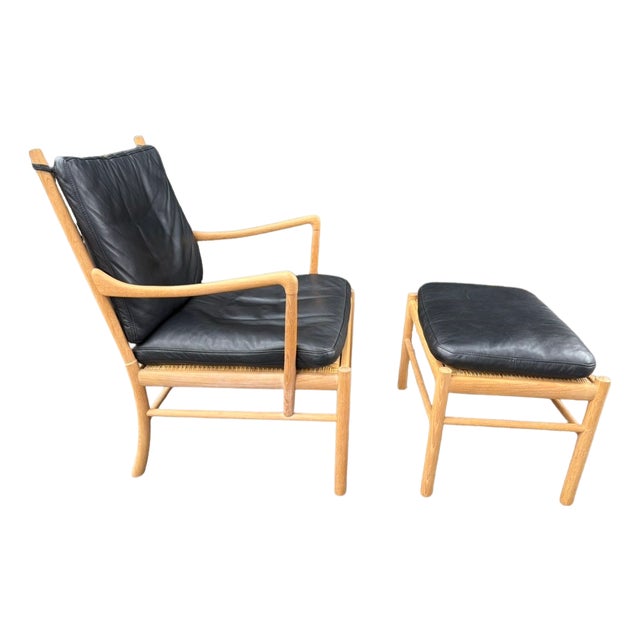 Set of Colonial Chair OW149 and Ottoman by Ole Wanscher for Carl Hansen and Son, 2010s For Sale