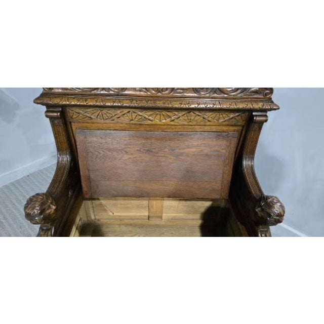 Brown Vintage Green Man Hall Monks Bench, 1920 For Sale - Image 8 of 14