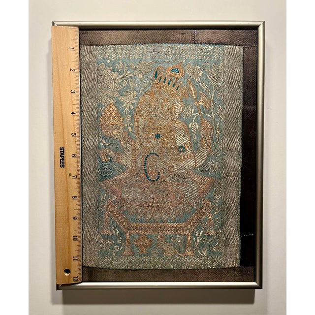 1970s Vintage Ganesha Hindu Silk Tapestry – Framed Under Glass – 10” X 12” For Sale - Image 5 of 7