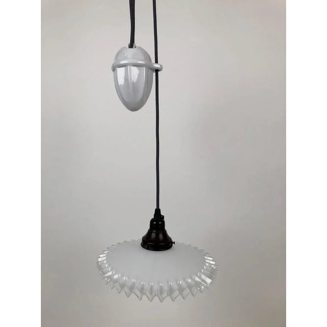 Porcelain and Handmade Glass Counterweight Pendant Lamp, 1900s For Sale - Image 12 of 18