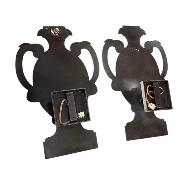 2000 - 2009 Vintage Hand-Painted Urn-Form Wall Sconces - a Pair For Sale - Image 5 of 12