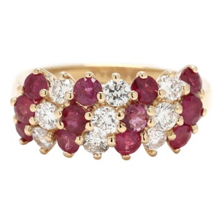 2 CTW Ruby and Diamond Cluster Band Ring, 14k Yellow Gold, Ring Size 6.25 For Sale