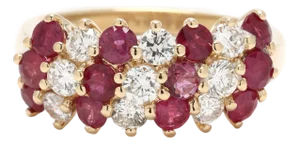 2 CTW Ruby and Diamond Cluster Band Ring, 14k Yellow Gold, Ring Size 6.25
