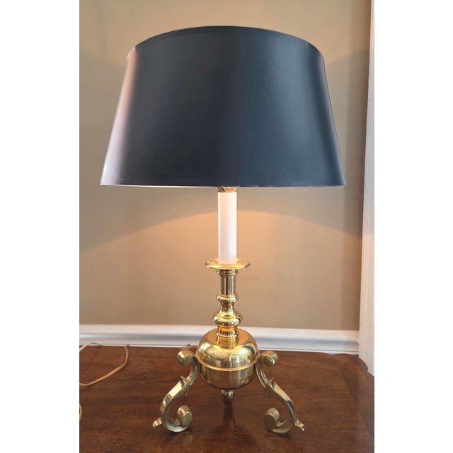 Style in the manor of 18th-century French Bouillotte design. It features decorative scrolled tripod feet. Matte black...
