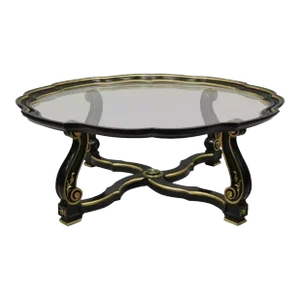 Vintage Italian Hollywood Regency Style Black and Gold Glass Top Coffee Table