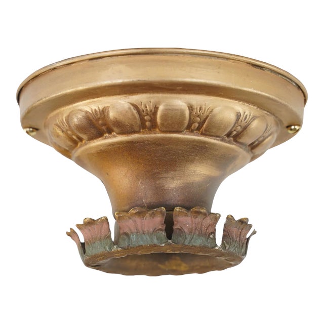 Mid 20th Century Art Deco Exposed Bulb Brass Ceiling Flush Mount Light For Sale