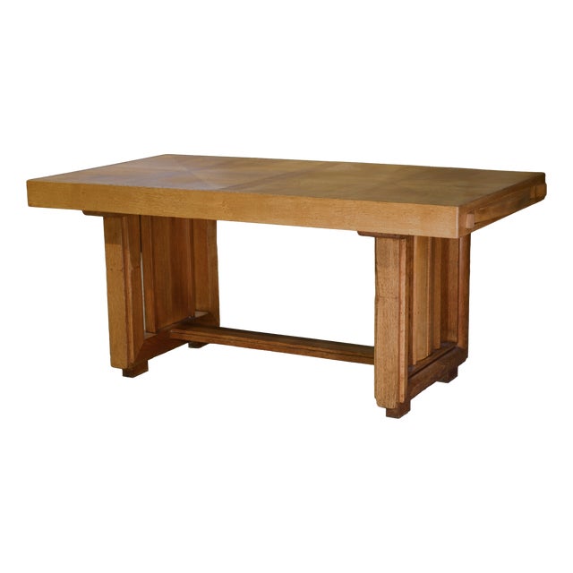 Vintage Art Deco Oak Table by Léon and Maurice Jallot, 1940s For Sale