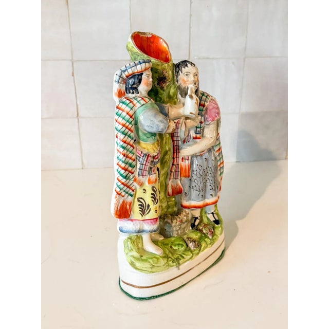 Ceramic Antique English Staffordshire Spill Vase Decorated With a Scottish Man and Woman, Circa 1860 For Sale - Image 7 of 9