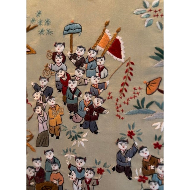 Chinese Mid-20th Century Chinese Hand-Embroidered Silk Panel – "Hundred Children" Motif For Sale - Image 3 of 7