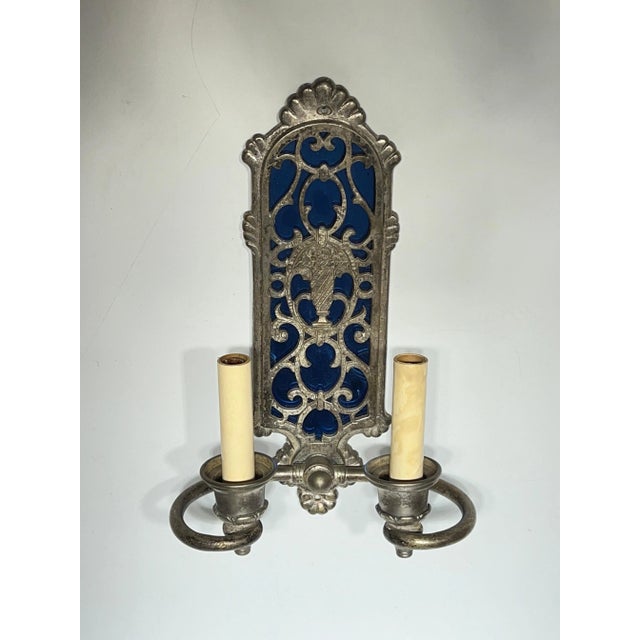 Set of six (6) antique silvered metal wall lights from the Renaissance Revival period of the early 20th century, featuring...