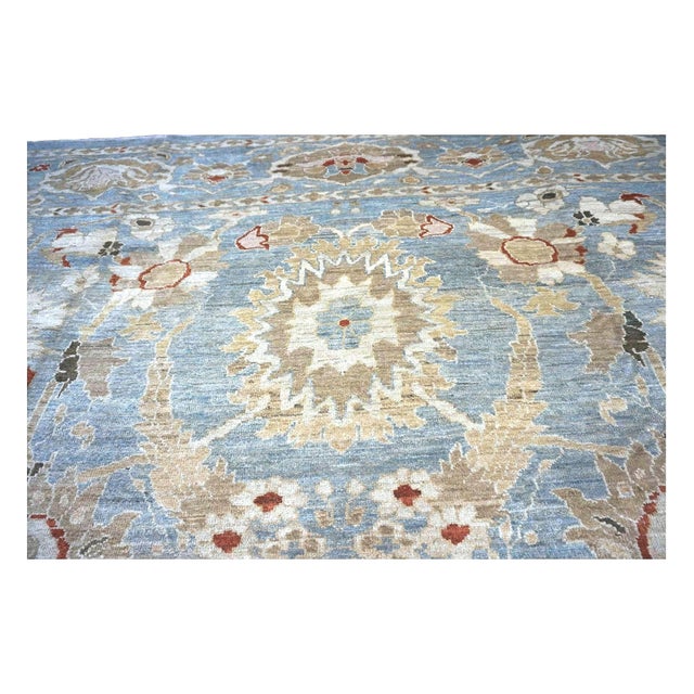 Persian Sultanabad Wool 13x23 Blue, Ivory & Red Handmade Oversized Area Rug #1143101 For Sale In Houston - Image 6 of 8