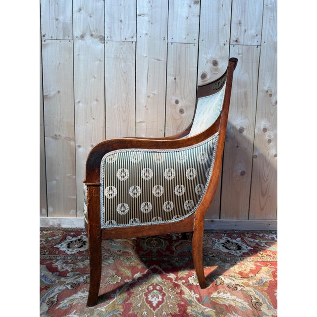 Empire Armchair in Silk and Walnut For Sale - Image 5 of 8