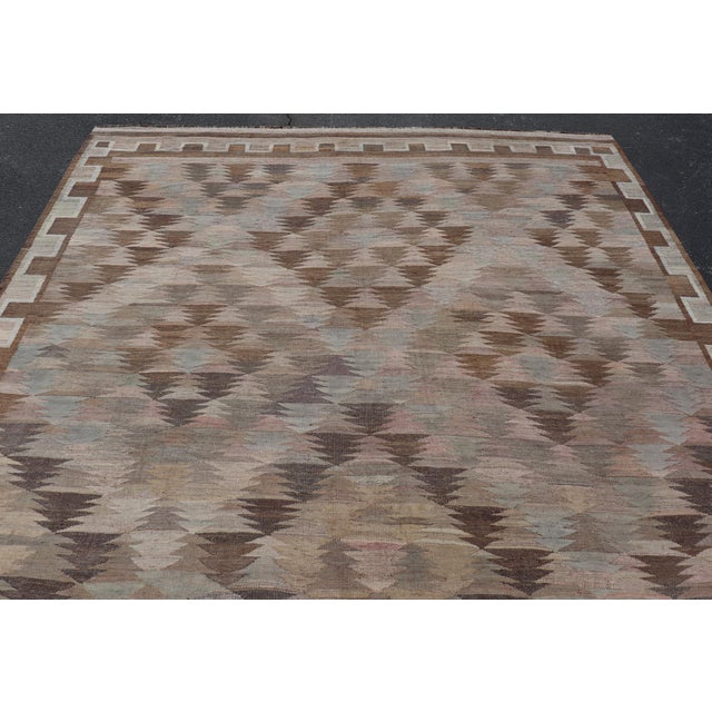 Vintage Turkish Kars Kilim in Soft Taupe, Sage Green, Sand, and Warm Cocoa For Sale - Image 4 of 15