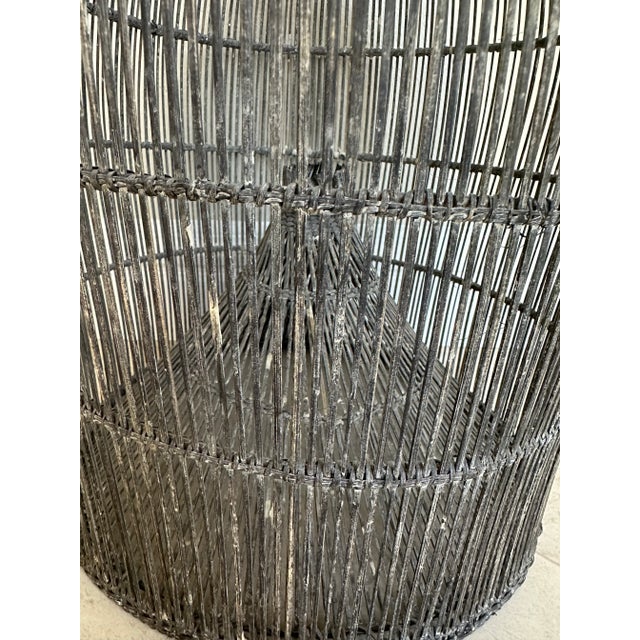 Terrific Large Wicker Handmade Fish Trap Basket. Rustic yet clean lined and modernist. Matte ceruse finish in shades of...