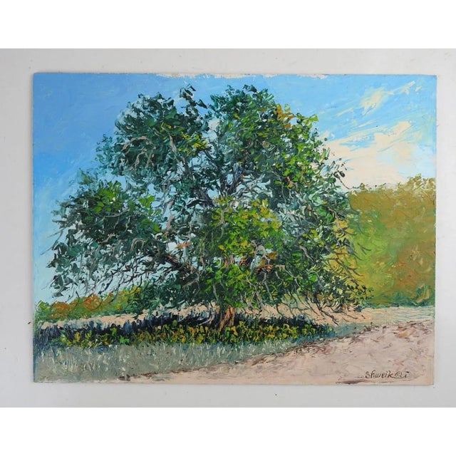 Late 20th Century Impressionist Oak Tree Landscape Painting For Sale - Image 4 of 4