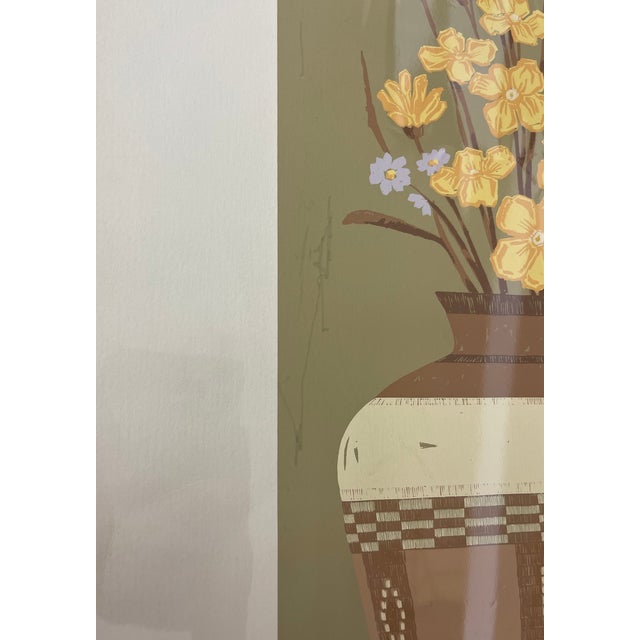 Late 20th Century Apache Motif" Limited Edition Serigraph Print by C. Sanderson - Southwestern Still Life With Yellow Flowers and Pottery Vase For Sale - Image 4 of 11