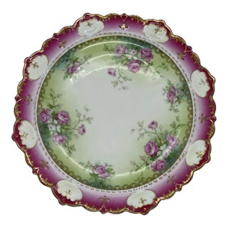 1884-1909 Moritz Zdekauer M Z Austria Pink Roses Design Porcelain Plate For Sale
