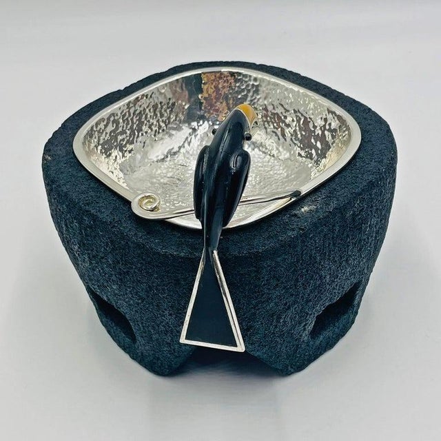 Metal Emilia Castillo Silver-Plate Molcajete/Serving Bowl With Toucan, Mexico 1980s For Sale - Image 7 of 18
