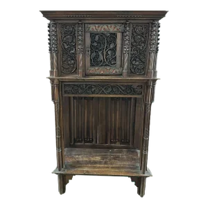 19th Century Two-Piece Gothic Style Oak Cabinet