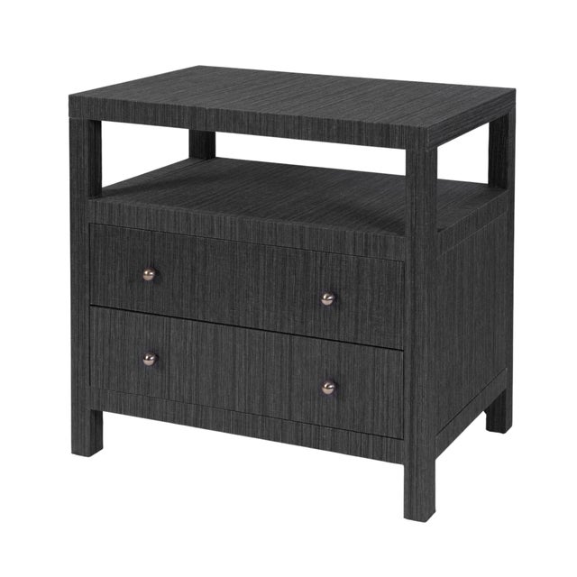Modern Nora 28 in. W Raffia 2 Drawer Nightstand with Top Open Shelf, Charcoal Raffia For Sale - Image 3 of 11