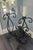 Set of 3 Monumental Wrought Iron Floor Candelabras With Etched Glass Hurricanes Spiral Detail For Sale - Image 4 of 10