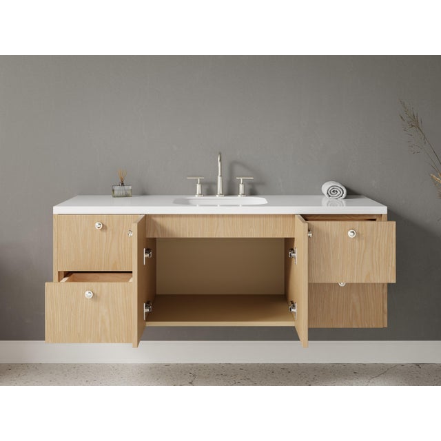 Wood Floating Bathroom Vanity - 48" Width - Natural Wood Veneer - Handcrafted in Brooklyn, Ny For Sale - Image 7 of 10