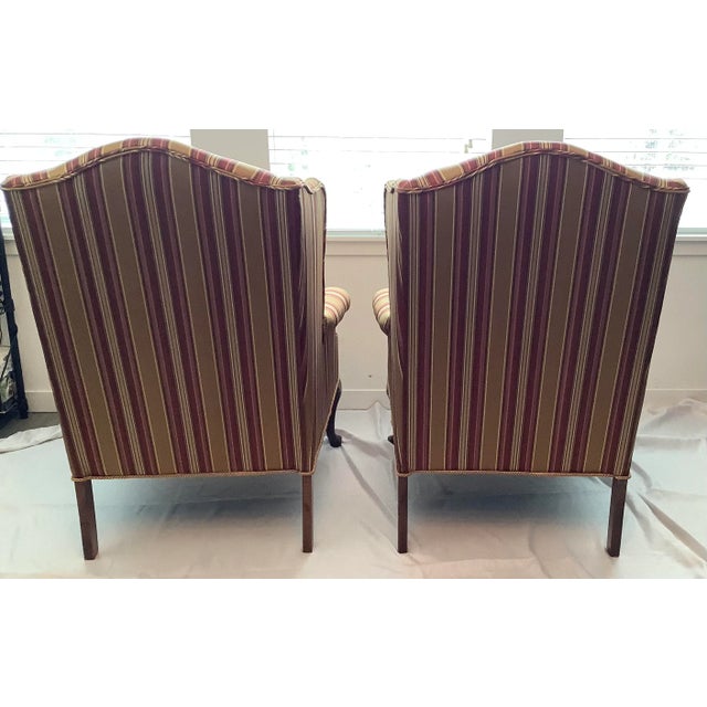 Wood 1960s Carved Wood & Upholstered Wing-Back Chairs With Ottoman - 3 Pieces For Sale - Image 7 of 12