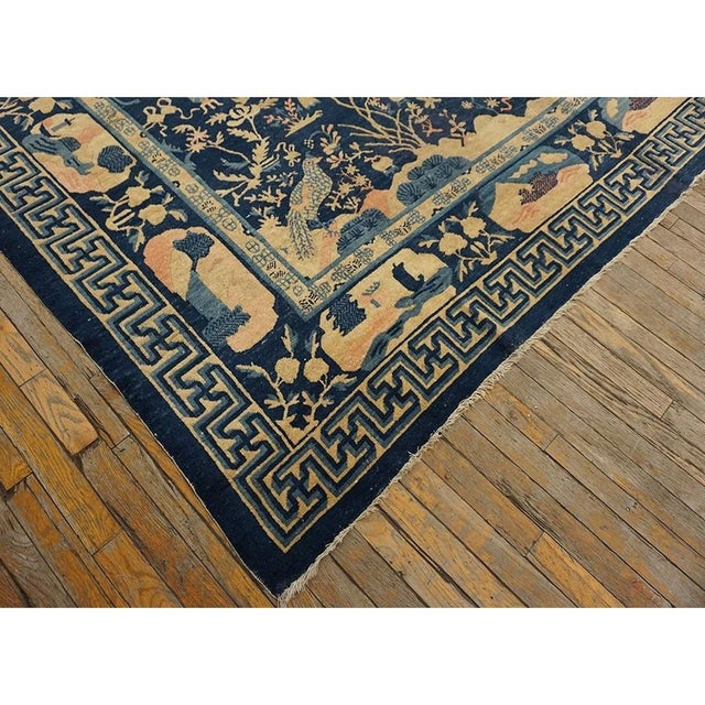 Textile 1930s Chinese Peking Knotted Wool Room Size Antique Rectangle Blue Greek Key Rug For Sale - Image 7 of 10