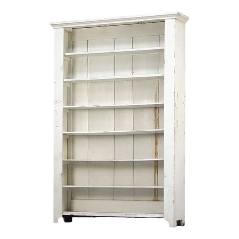 Country House White Painted Kitchen Cabinet with Shelves, 1890s For Sale