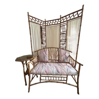 Ratan Bamboo Set Purchased in 1986 Loveseat, Three Fold Screen, Octagon Tiered Side Table For Sale