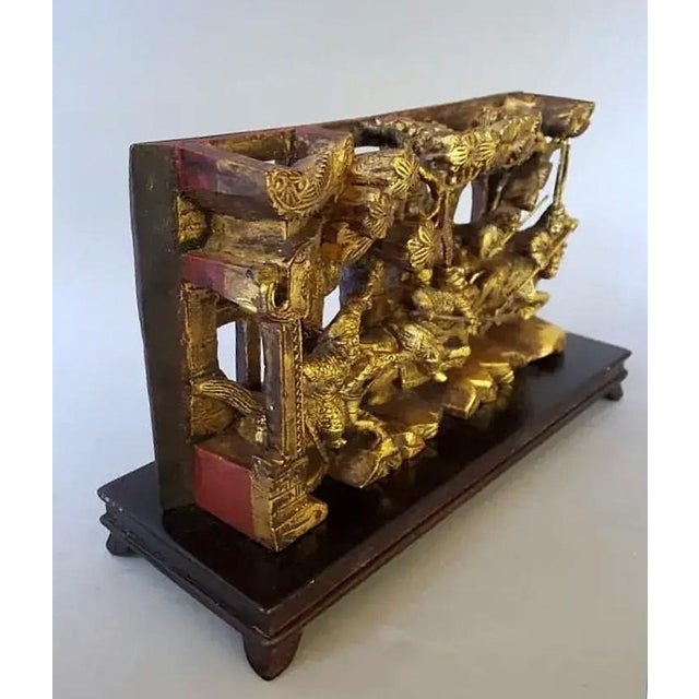 Antique Chinese Qing Dynasty Giltwood Carved Warrior Battle Scene on Stand For Sale In Raleigh - Image 6 of 8
