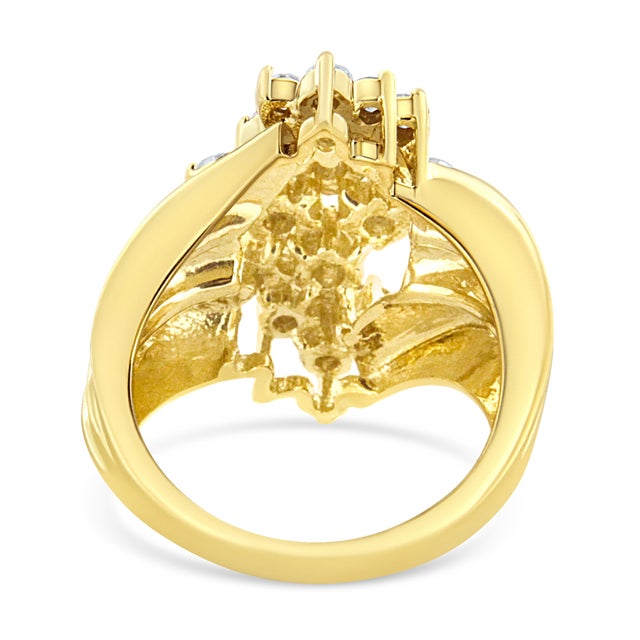 Contemporary 10K Yellow Gold Plated .925 Sterling Silver Diamond Cocktail Ring (1 1/2 Cttw, J-K Color, I1-I2 Clarity) - Size 7 For Sale - Image 3 of 6